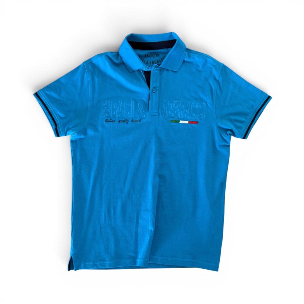 Baci & Abbracci Men's XL Blue Short Sleeve Polo Shirt Italian Quality Brand